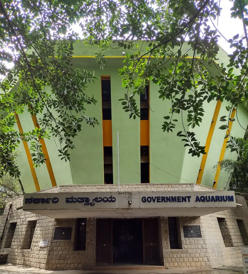 Pre-renovation exterior of the original octagonal Government Aquarium, photographed in 2021